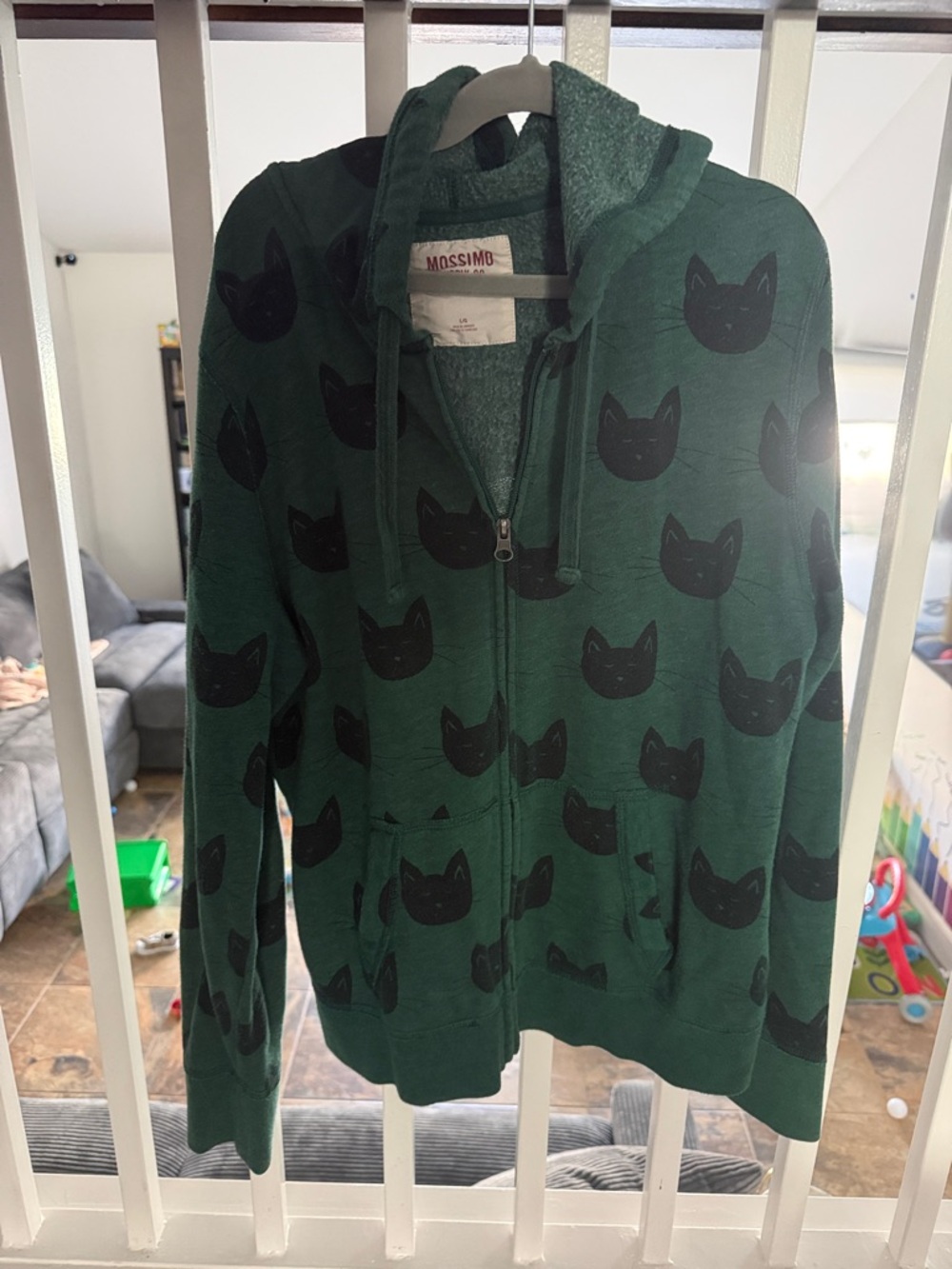Mossimo Green Cat-Print Zip Hoodie